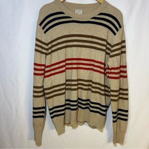 J Crew Rugged Merino Wool blend sweater size XL stripe tan casual